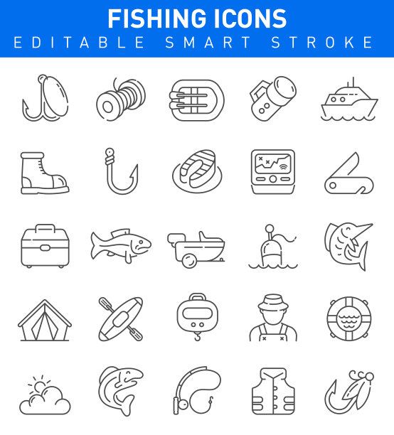 钓鱼的图标。户外活动矢量图图片下载