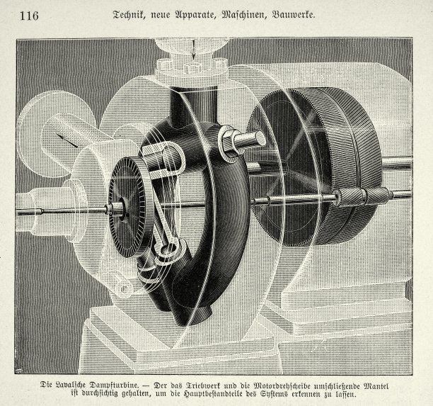 拉瓦尔汽轮机图，维多利亚时代的瑞典工程，19世纪90年代，19世纪的历史技术图片下载