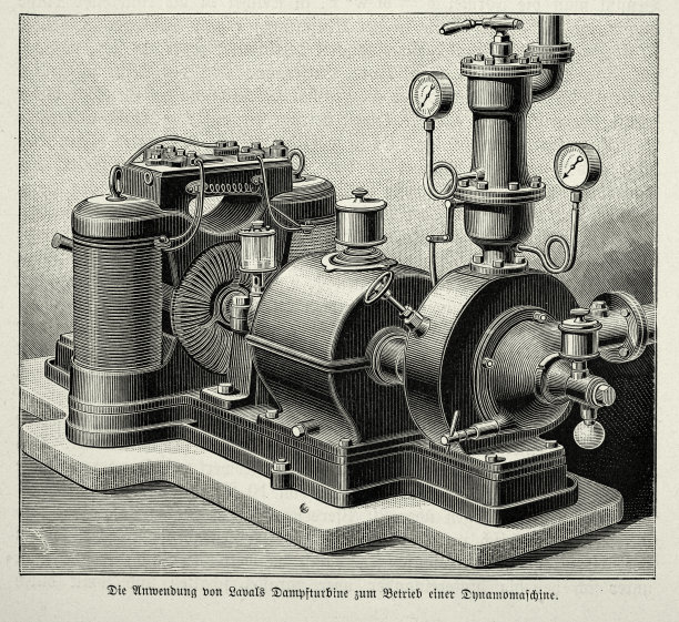 古斯塔夫·德·拉瓦尔汽轮机，维多利亚时代瑞典工程，19世纪90年代，19世纪历史技术图片下载