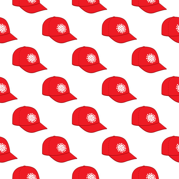 冠状病毒红色棒球帽无缝图案图片下载