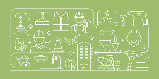 建筑和建筑相关的矢量旗帜设计概念，现代线条风格与图标图片下载