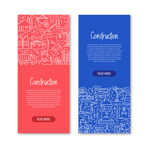 建筑和建筑相关的对象和元素。手绘矢量涂鸦插图集合。横幅模板与不同的建筑和建筑对象图片下载