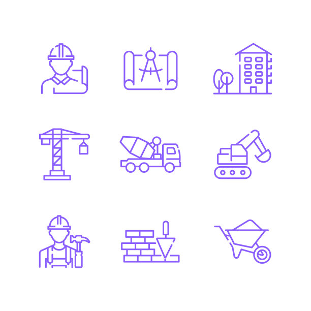 建筑和建筑物相关的线条图标集。轮廓符号集合，可编辑的描边图片下载