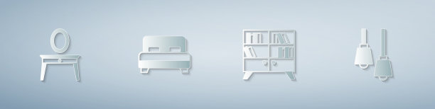 设置梳妆台、大床、图书馆书架和图片下载