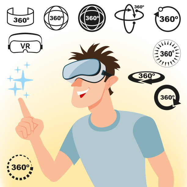 虚拟现实概念和图标集图片下载