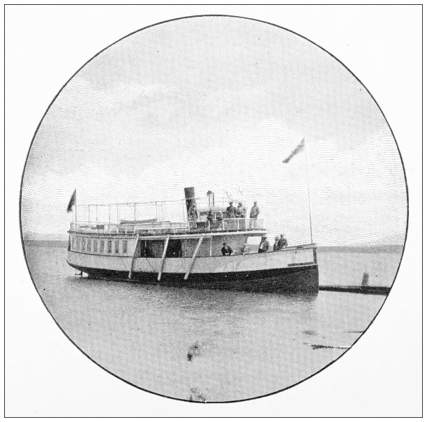 黄石公园的古色古香的旅行照片:孤独的汽船图片下载