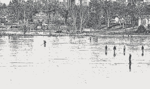 一群人在结冰的湖面上滑冰图片下载