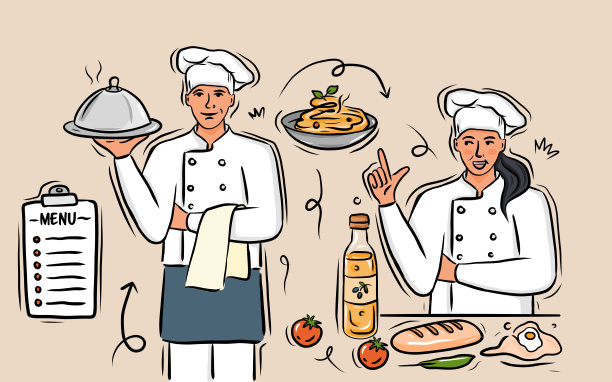 厨师烹饪餐厅，卡通风格矢量插图图片下载