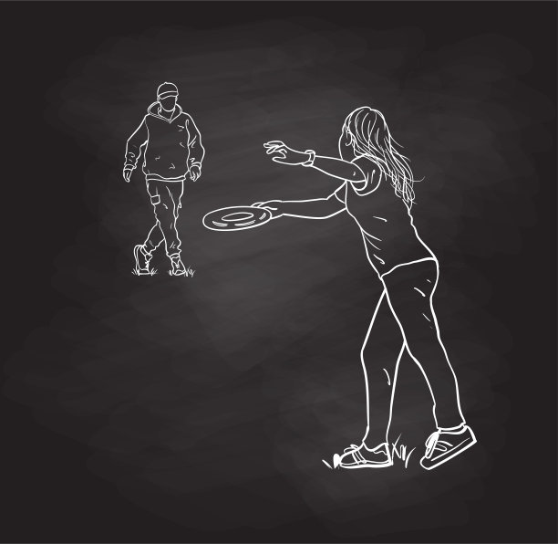 爸爸女儿玩飞盘黑板图片下载