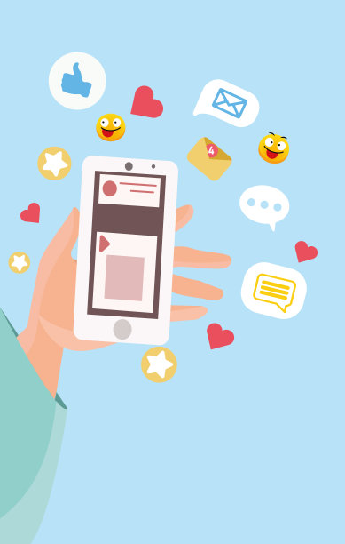 社交网络概念性扁平风格。彩色聊天概念手握智能手机。图标、文本消息、消息、通知飞出屏幕。社会沟通。图片下载