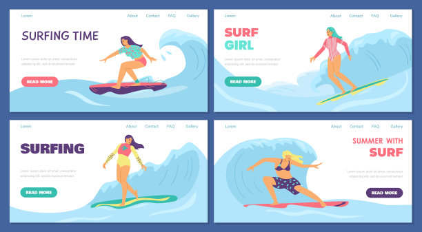 一套网页横幅冲浪女孩谁冲浪图片下载