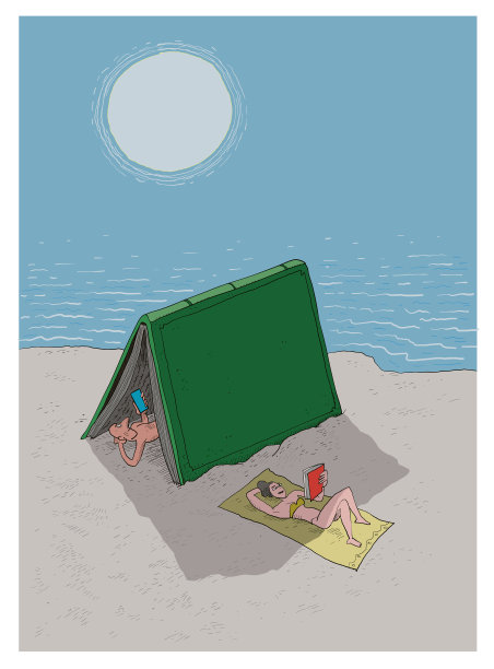 人们在海滩上看书图片下载