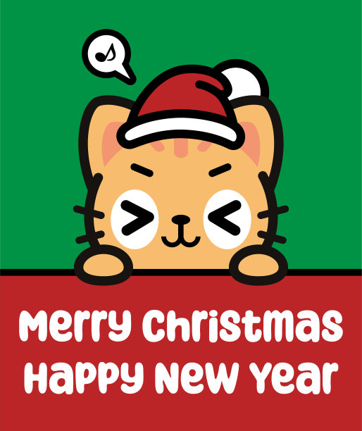 一只戴着圣诞帽的可爱猫咪举着一个牌子，祝您圣诞快乐，新年快乐图片下载