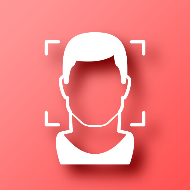 人脸识别。图标在红色背景与阴影图片下载
