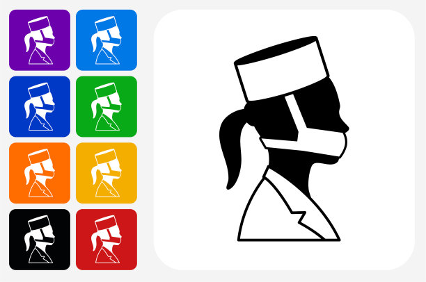 医生面部图标方形按钮套装图片下载