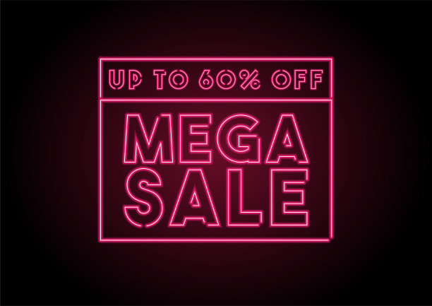 高达60%的大减价红霓虹灯黑墙图片下载