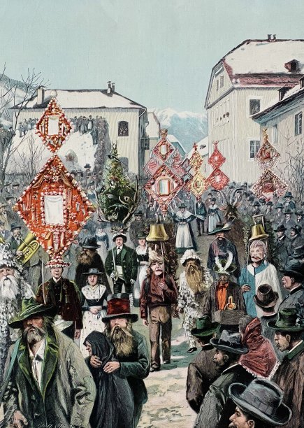 奥地利Pongau的Berchtenlaufen，年轻男孩的传统游行图片下载