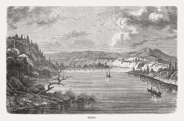 俄罗斯东南部的石勒卡河，木刻，1893年出版图片下载