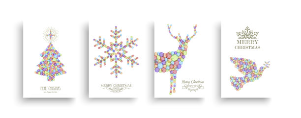 圣诞新年彩色水彩画套装图片下载