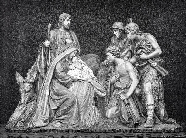 耶稣诞生场景与玛丽，约瑟夫和孩子，牧羊人从东方图片下载