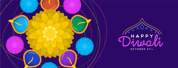 快乐的排灯节横幅印度diya花蜡烛图片下载