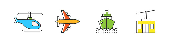 车辆和运输相关的矢量线图标。大纲符号集合图片下载