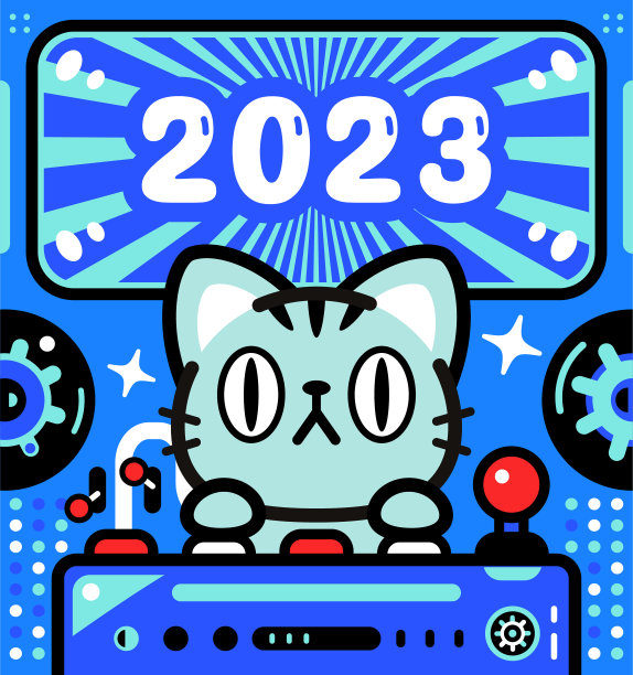 可爱的猫驾驶着无限动力宇宙飞船，庆祝2023年的到来图片下载