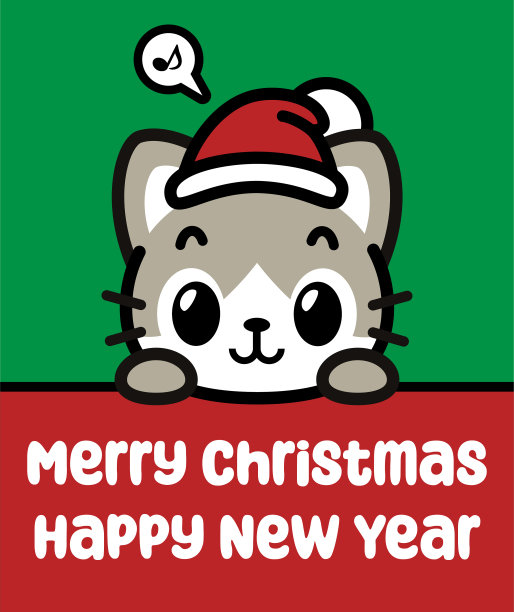 一只戴着圣诞帽的可爱猫咪举着一个牌子，祝您圣诞快乐，新年快乐图片下载