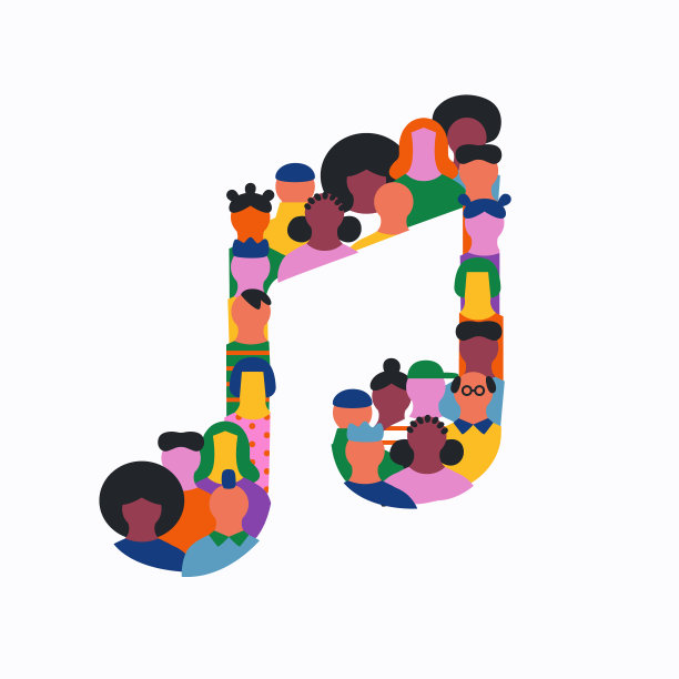 多样化的人卡通音乐形状团队孤立图片下载