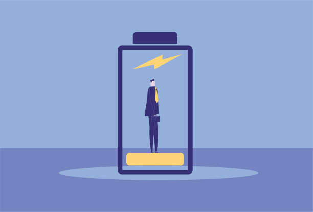 商人站在蓄电池里给自己充电图片下载