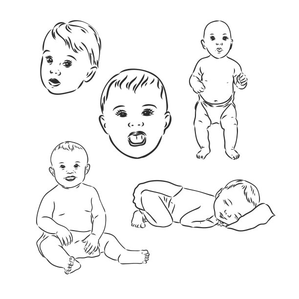 芭比在灰色背景上的草图图片下载