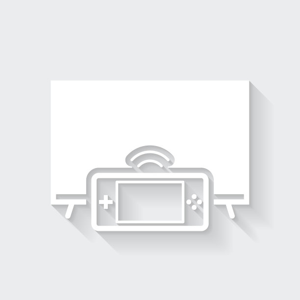 带有掌上游戏机的电视。图标与空白背景上的长阴影-平面设计图片下载