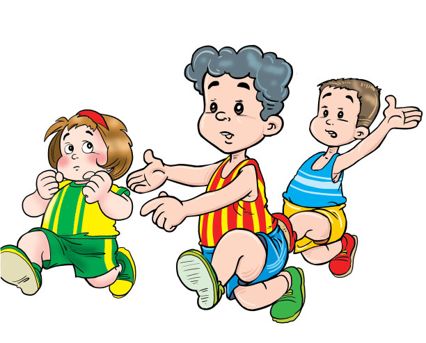 孩子们在白色背景上奔跑的插图图片下载