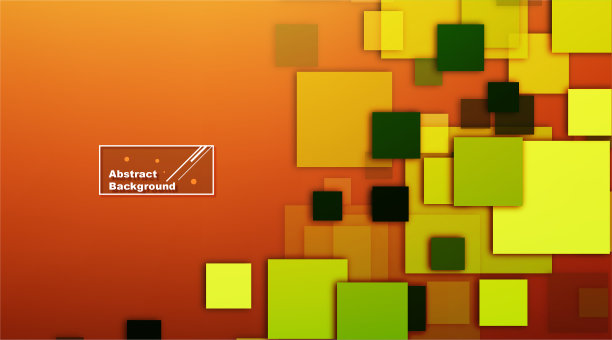橙色和绿色背景抽象正方形，几何最小模板图片下载