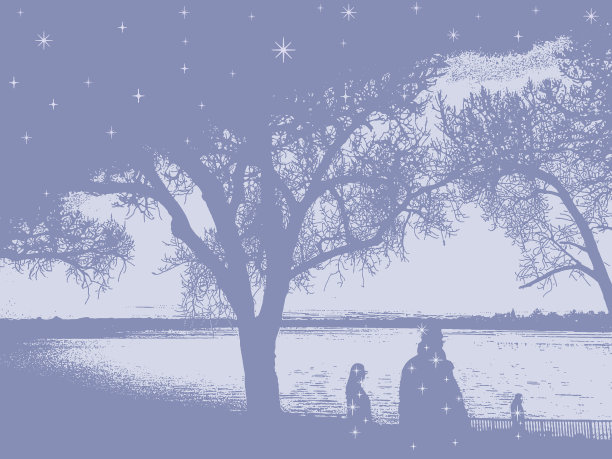 晚上人们在湖边的小径上散步图片下载