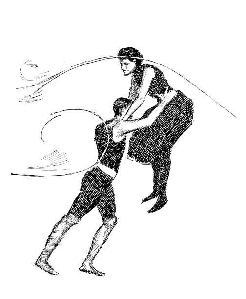 古董运动插图:海上游泳者情侣舞蹈图片下载