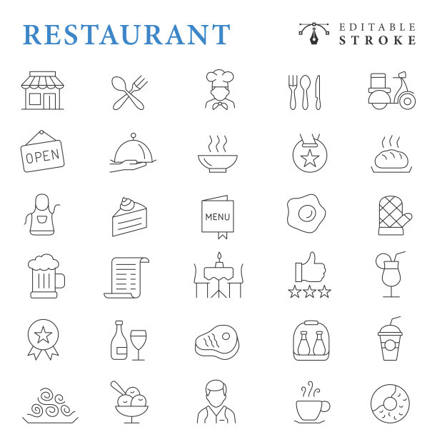 餐厅图标。可编辑的中风。图片下载