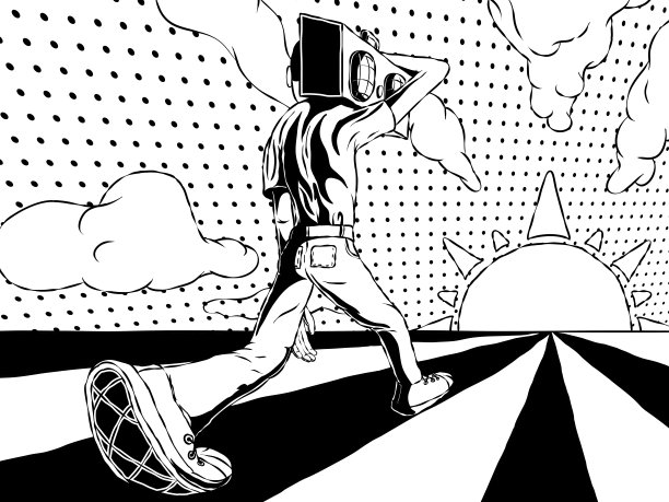 带着扬声器走路的人。图片下载