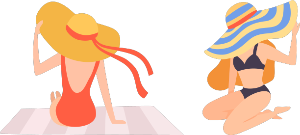 年轻女子穿着泳衣，戴着宽边帽图片下载