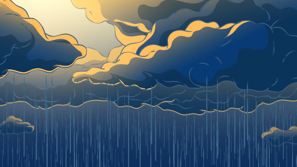 手绘云景-雨和积云。图片下载