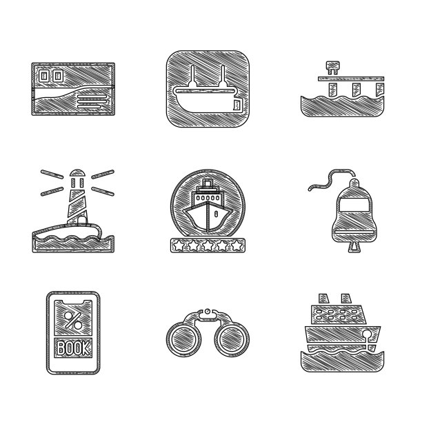 设置邮轮双筒望远镜船钟票图片下载