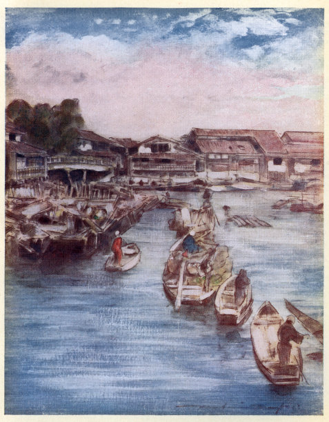 日本渔村，船，艺术，19世纪的日本图片下载