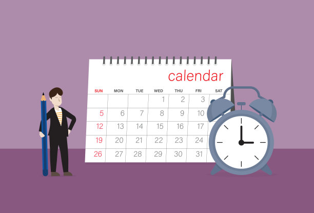 商人用笔、日历和时钟来计划工作图片下载