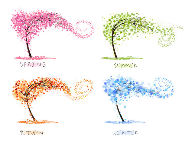 自然界四棵风格化的树代表不同图片下载