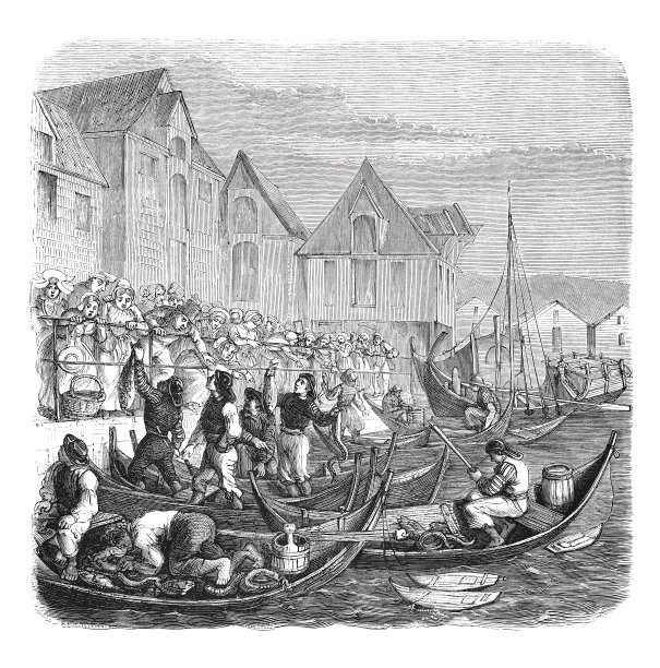 渔民在挪威卑尔根的码头上卖鱼图片下载