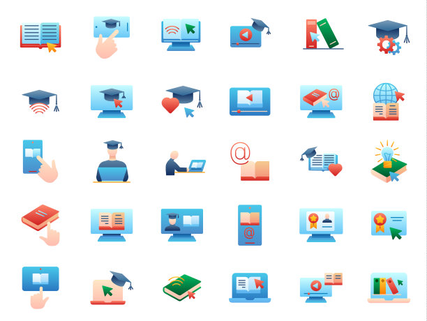 在线电子学习平面渐变图标集图片下载