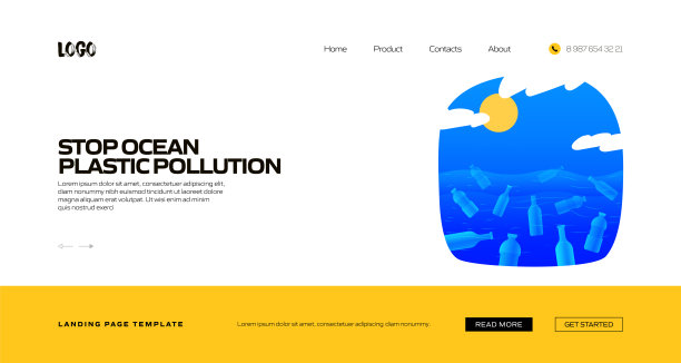 停止海洋塑料污染概念矢量插图登陆页面模板，网站横幅，广告和营销材料，在线广告，业务演示等。图片下载
