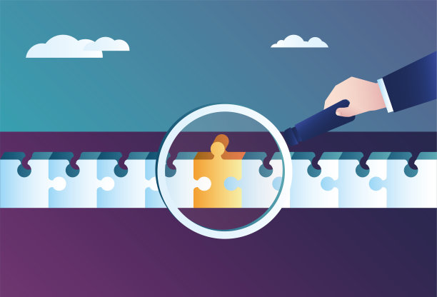 商人用放大镜看拼图。图片下载