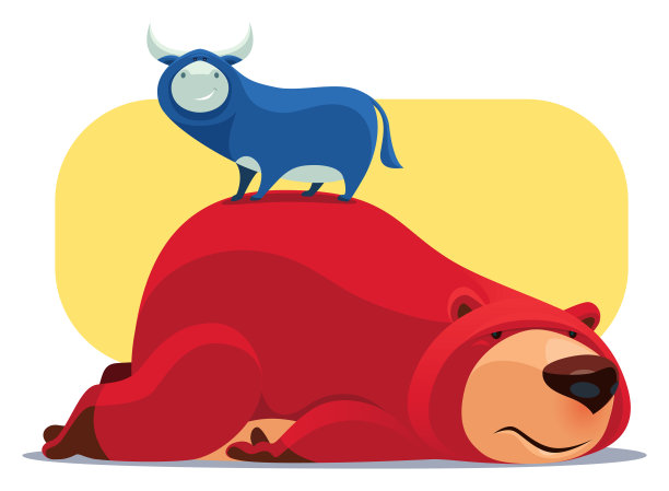 快乐的牛站在悲伤的熊上图片下载