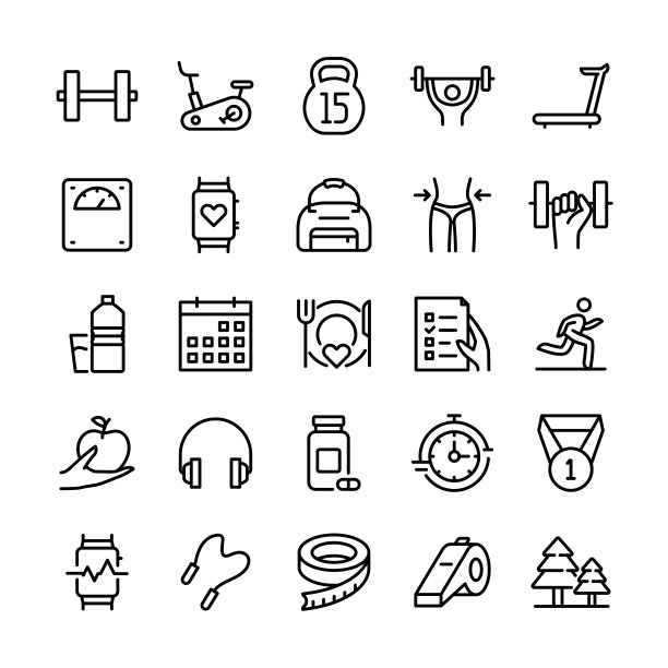 矢量插图图形健身锻炼。可编辑的笔画大小。简单孤立的图标。符号，符号，元素。图标集。图片下载